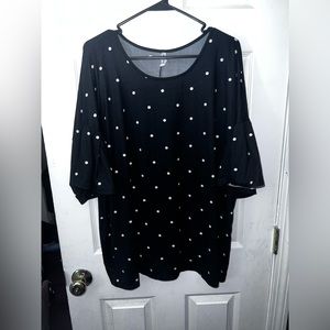 Piphany Black Polka Dot Lenox Flare Sleeve Blouse Size XL
